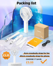 EasyAcc Handheld Fan USB Fans Portable Hand Fan 3 Speeds 180° Foldable with 6 Blades Personal Electric Mini Outdoor Fan with Rechargeable Battery Foldable Handle Desktop for Home Travel Outdoor- White
