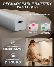4 Pack Under Cabinet LED Sensor Night Light 4-Mode, USB Type-C, Rechargeable