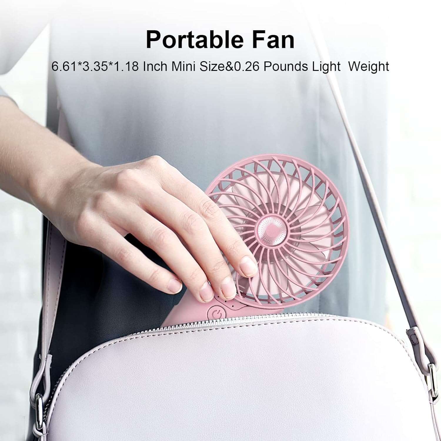Handheld Fan, USB Rechargeable Mini Portable Fan, Personal Small Silent Hand Fan 4 Speeds with Mirror, Battery Operated Table Desk Fan for Office Outdoor Home Travel (Pink)