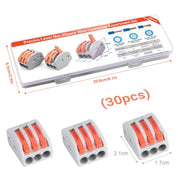 Preciva 30pcs Wire Connectors, Electrical Connector Blocks, 3 Way Compact Cable Terminals Clips Terminal Block Quick Spring, Lever Nut Assortment Conductor with Clamp 3-Port (30PCS)