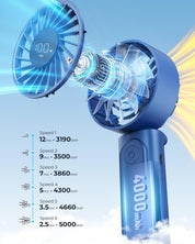 Portable Handheld Fan 4000mAh LED Display 6-Speed Foldable
