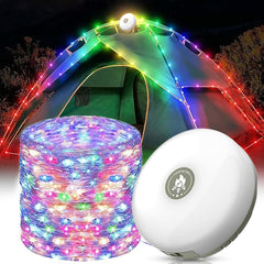 Outdoor Waterproof Portable Stowable String Light - Portable Camping Light String - 2 in 1 Rechargeable Camping String Lights - Retractable Tent Fairy Lights - for Camping Hiking Tent (Warm, 10m)