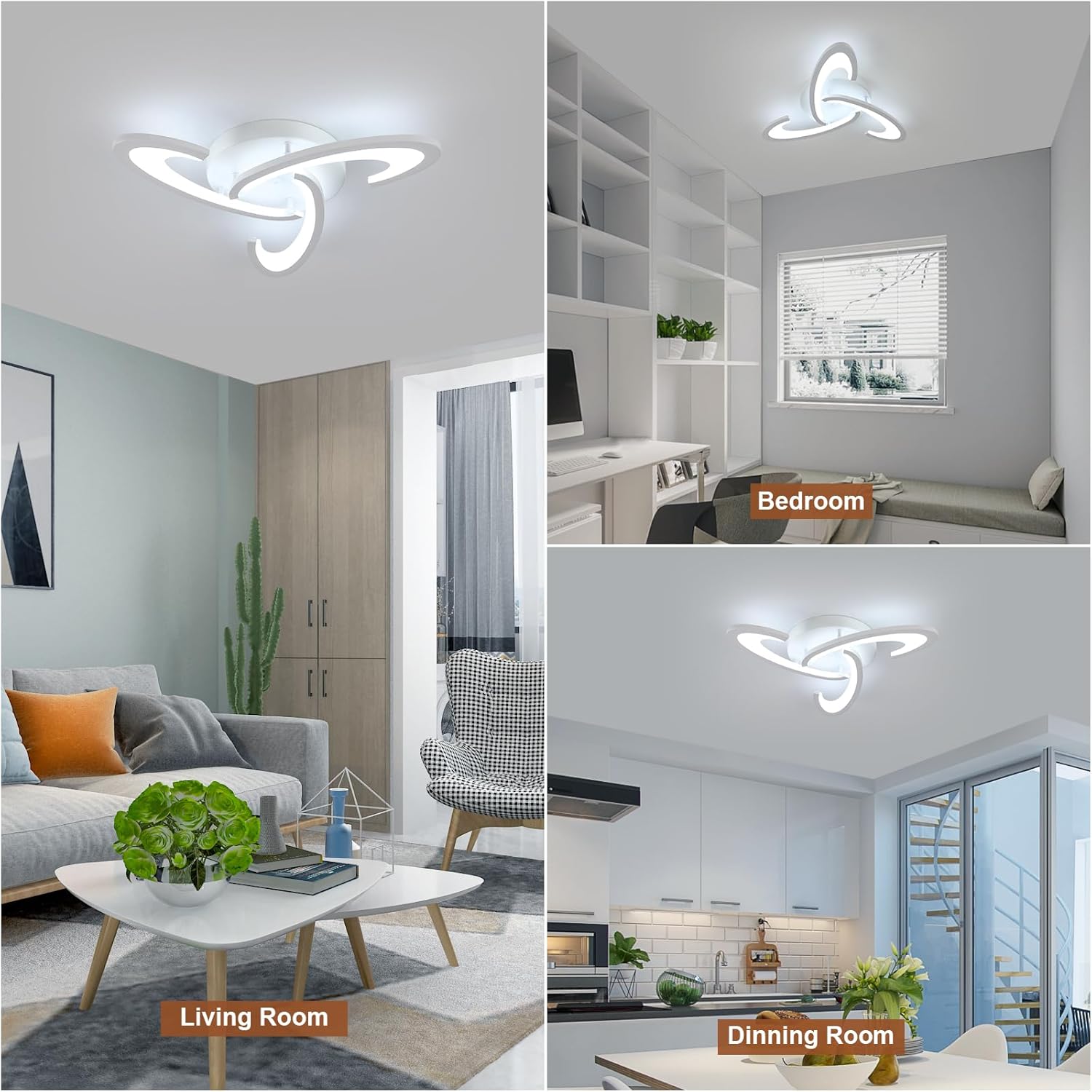 LED Ceiling Light 36W 3240LM – Modern Semi Flush Mount Lamp, 6500K Cool White Acrylic Flower Design for Bedroom, Living Room, Kitchen