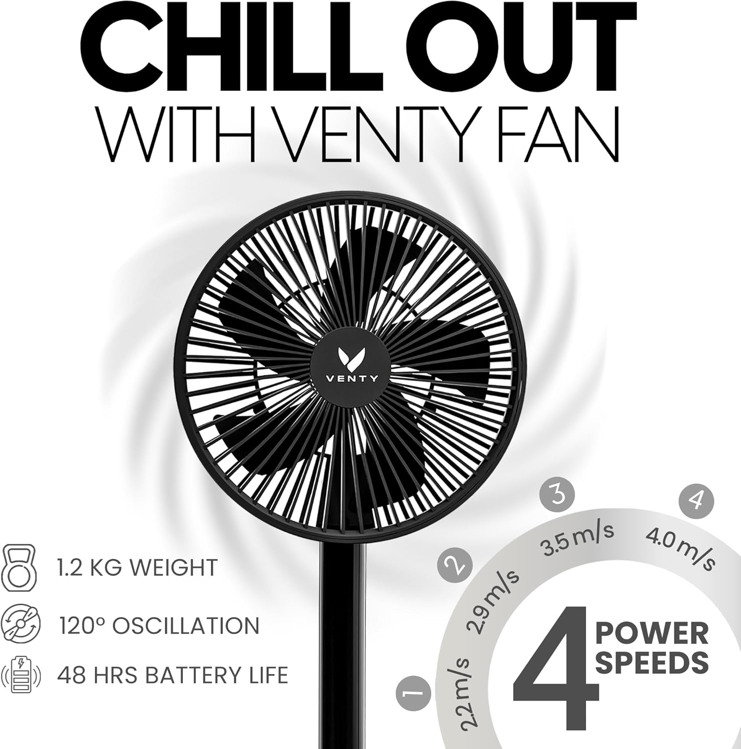 Portable Wireless Rechargeable Fan with LED & Remote Control - Black
