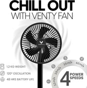 Portable Wireless Rechargeable Fan with LED & Remote Control - Black