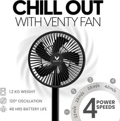 Portable Wireless Rechargeable Fan with LED & Remote Control - Black