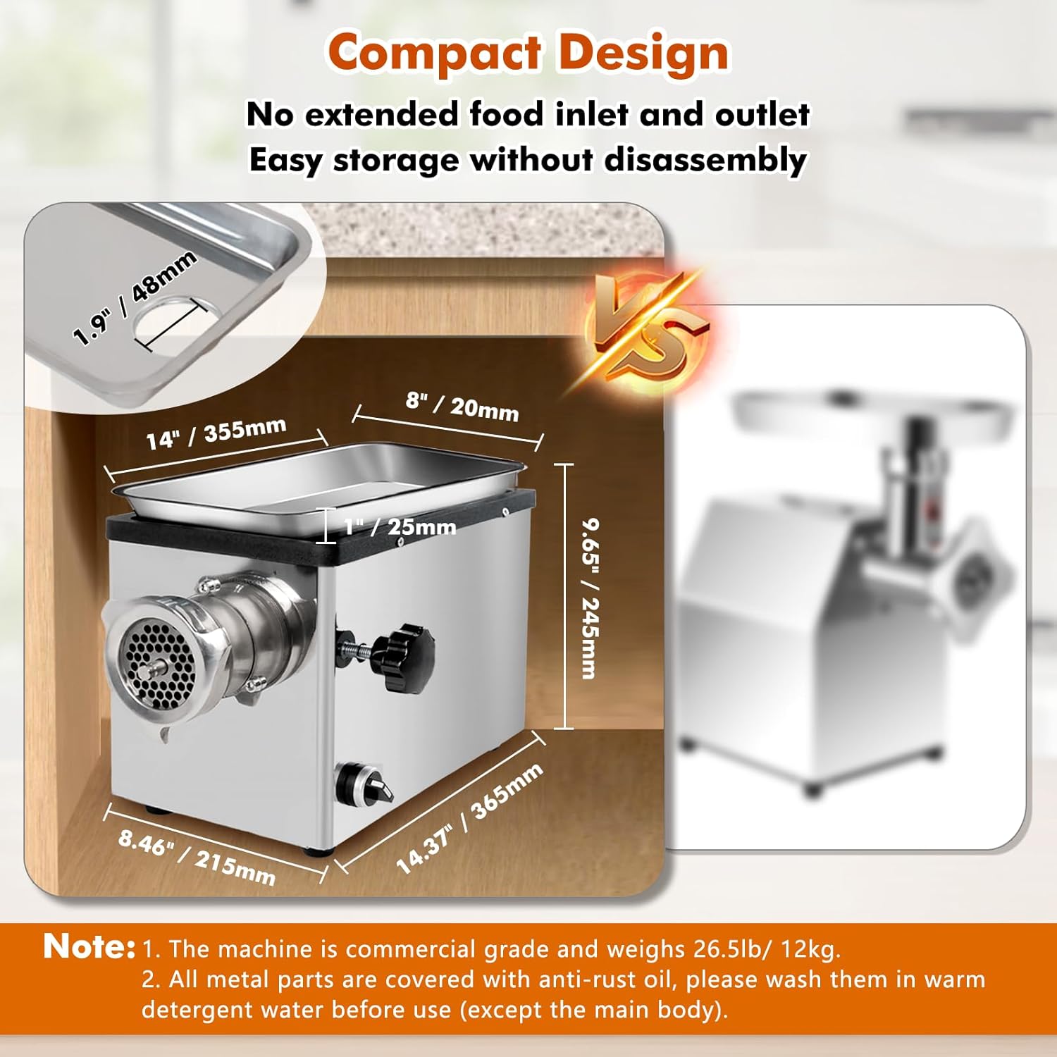 Anatole 1300W Electric Meat Grinder – Stainless Steel Mincer with 6 Grinding Plates (4–12mm), 4 Blades & Sausage Stuffer