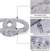 Crystal Chandelier Light Fixture LED Ceiling Lamp 2-Rings Flush Mount
