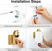 Step-by-step installation guide for a wall-mounted light fixture.