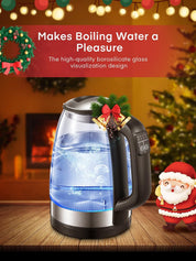 Electric Kettle 1.7L Glass, 2200W Fast Boil, 5-Color LED, Keep Warm, Auto Shut-Off, Temperature Control, Quiet Boiling –
