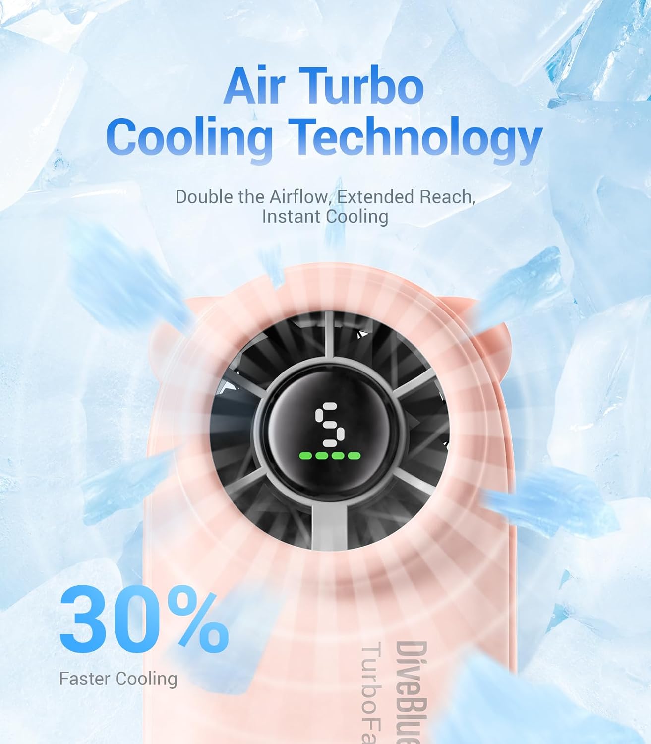 Diveblues Portable Handheld Turbo Fan, 4000mAh Rechargeable Pocket Hand Fan, Up to 16 Hours, Hand Fan with 5 Speeds Powerful Cooling for Travel/Summer/Outdoor/Lash/Purse