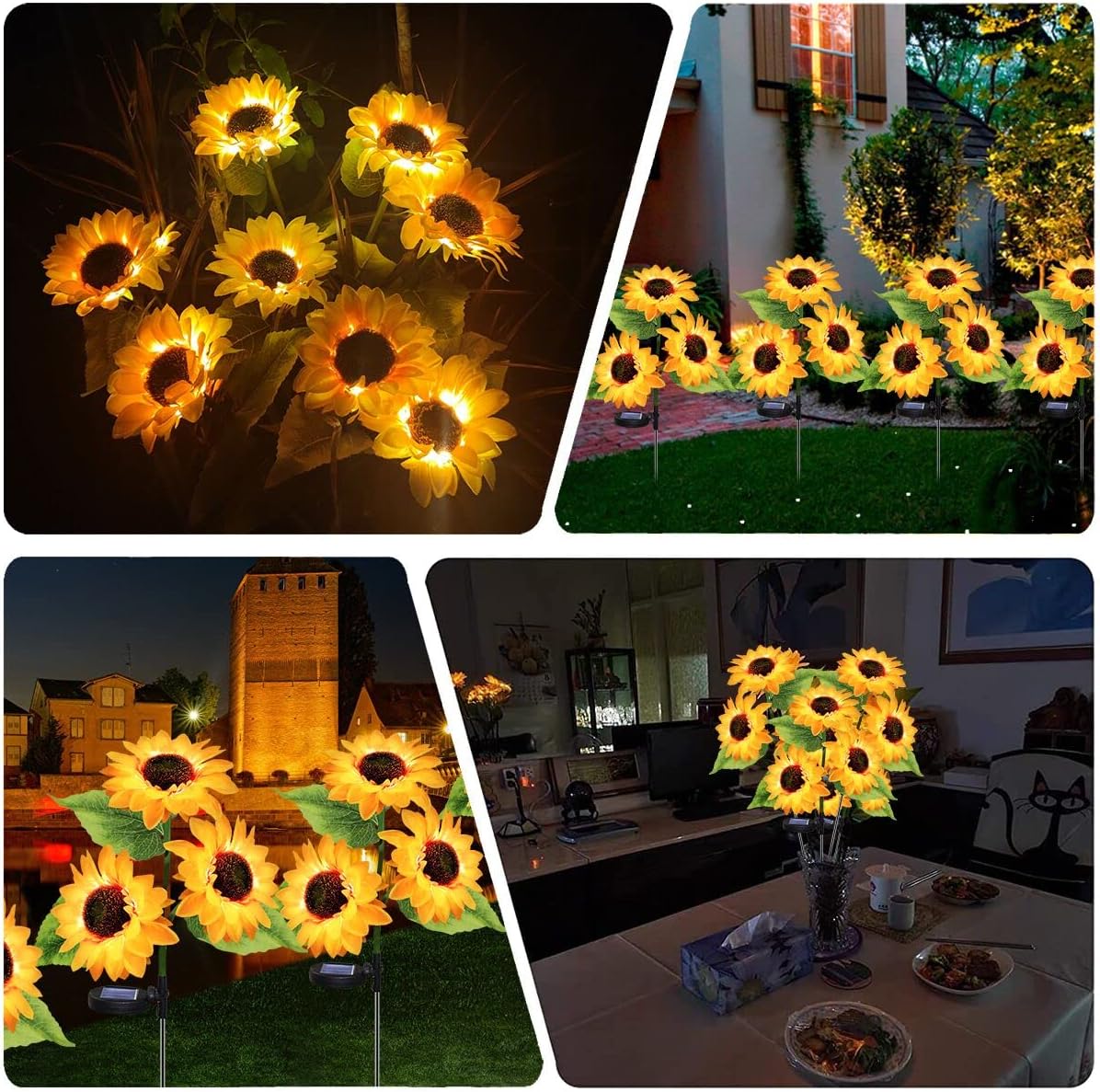 2 Pack Solar Sunflower Lights, 6 Flowers, Outdoor Garden, IP65 Waterproof, Solar Powered Garden Lights