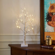 White Christmas Tree with Lights Mini Birch Twig Tabletop Decoration 60cm