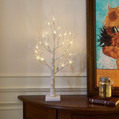White Christmas Tree with Lights Mini Birch Twig Tabletop Decoration 60cm