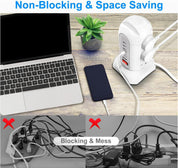 Tower Extension Lead with Surge Protection, 9 AC Outlets & 4 USB Ports, 1.65M Retractable Cable, Multi Plug Power Strip Tower