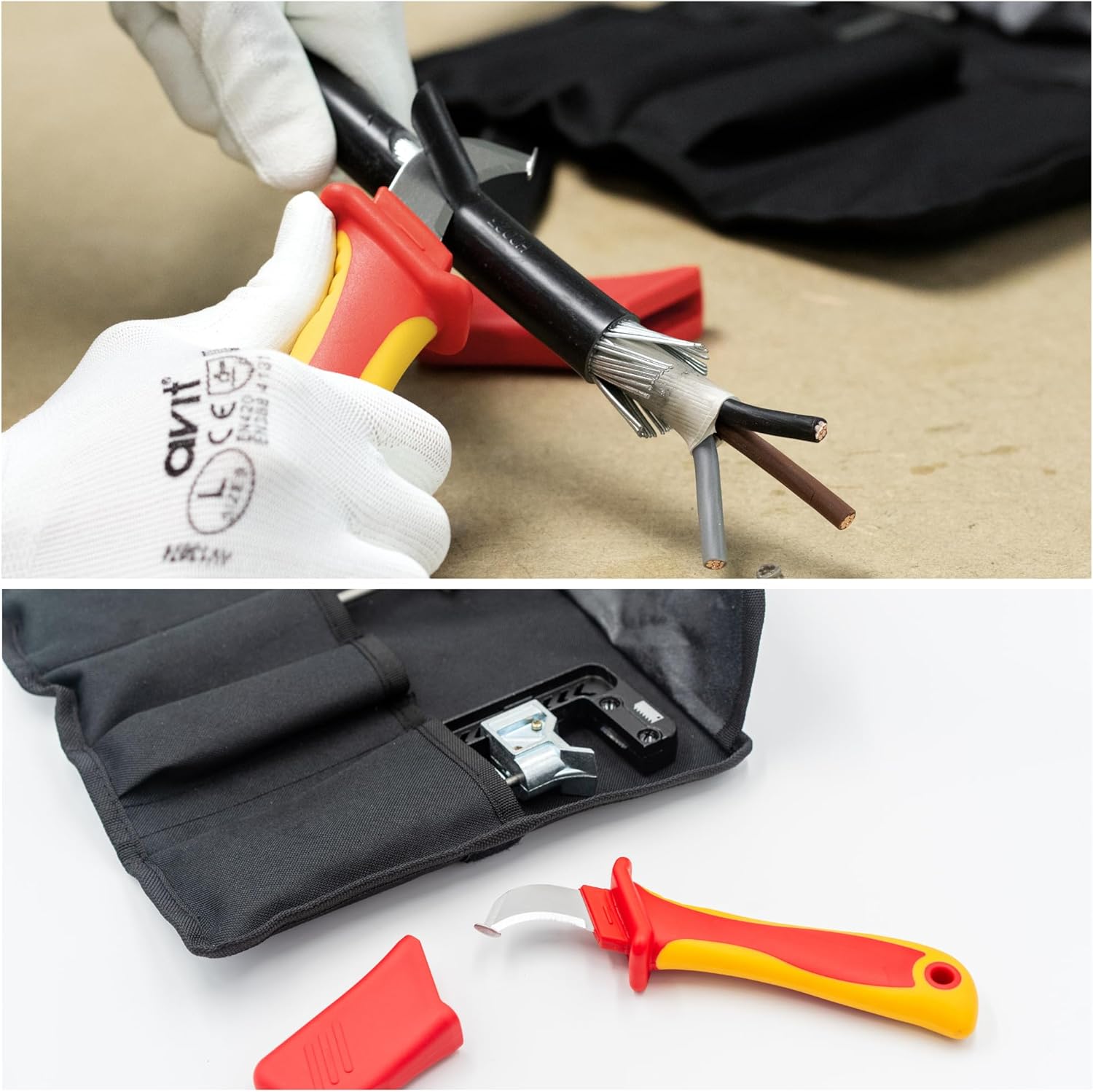 C.K Tools Complete SWA Termination Kit for Professional Electricians - Includes Armourslice Evo Armoured Cable Stripper, VDE Sheath Knife, Slim Jaw Wrench, Gland Wrench in Handy Tool Roll, CK T5992