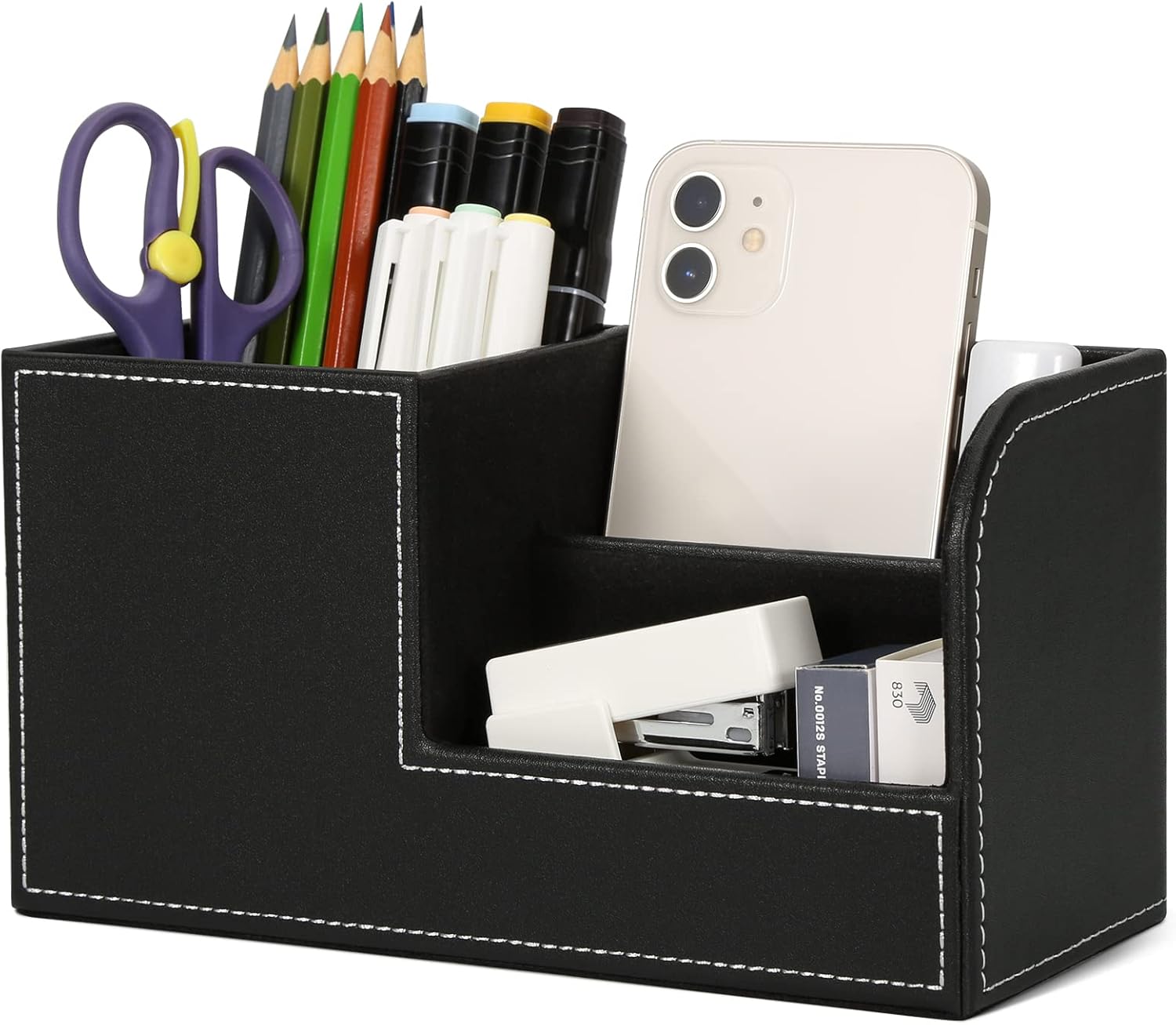 PU Leather Desk Organiser Pen Holder – Office Pencil Box & Accessory Storage, Mint Green