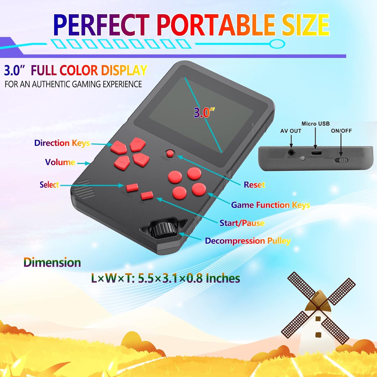 16 Bit Handheld Game Console – 220 Built-in Games, 3.0" Screen, Gift for Kids