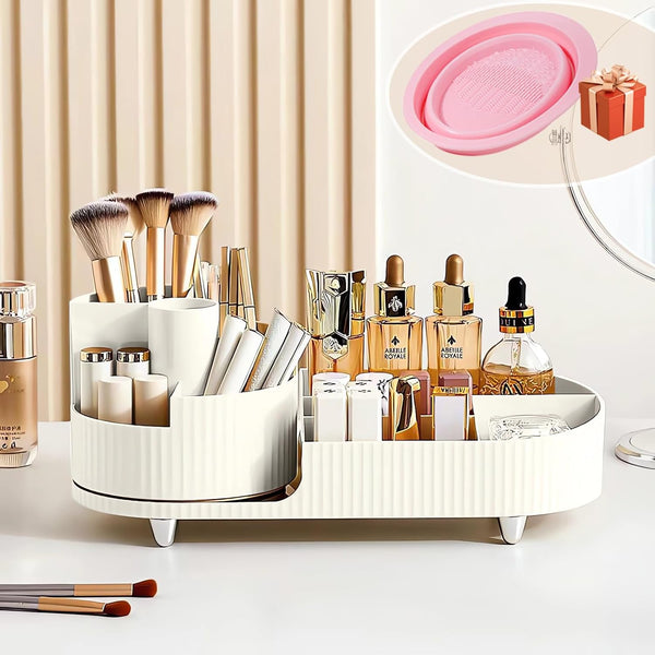 360° Rotating Makeup Organizer – 2-in-1 Skincare & Cosmetic Storage for Vanity & Bathroom