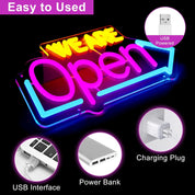 LED Neon WE ARE OPEN Sign 16"x7.8" – Ultra Bright Open Sign for Business, Shop, Bar, Restaurant, Store Wall Decor (Blue Pink Orange)