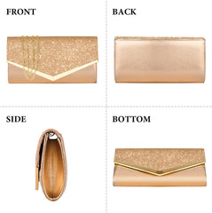 Elegant Satin Glitter Clutch Bag for Women – Sequin Evening Purse with Chain Strap