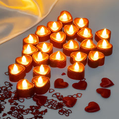 Heart-Shaped Candle Lights, 24 PCS Romantic and Bright Red Candle Lamp, Battery Operated Flameless Tea Light Candles, LED Tea Lights for Wedding, Valentine's Day, Birthday Party Decoration (Red)