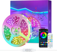 LED Strip Lights, 10m, RGB with Remote and App Control, IC Chips for Rainbow Colors, USB Powered, Bluetooth Music Sync, for Bedroom, Kitchen