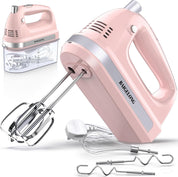 300W Hand Electric Mixer – 5 Speeds + Turbo, 5 Stainless Steel Attachments, Pink, Ultra Power Kitchen Baking Blender