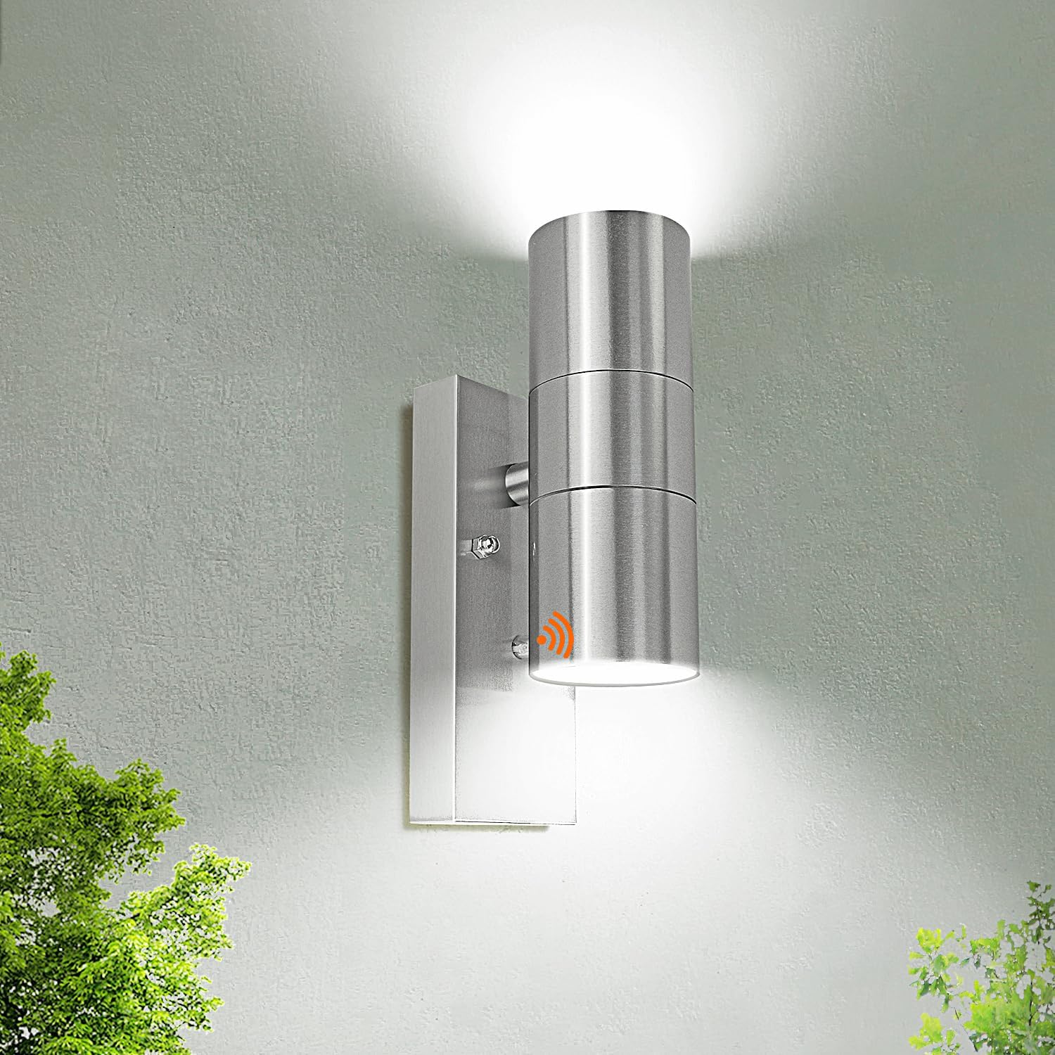 Dusk Till Dawn Outdoor Wall Lights Up Down Outside Lights Mains Powered IP44 Stainless Steel Outdoor Sensor Lights for Front Door Porch, Incl. 2X 5W GU10 Bulbs Cool White