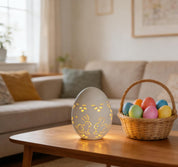 Easter Egg LED Table Lamp with Hollow Bunny Cutout – Ceramic Decorative Illuminated Egg Light