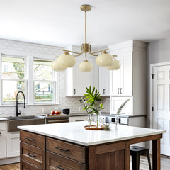 Lighting Modern Brushed Gold 5-Light Glass Globe Chandelier - Mid Century Brass Sputnik Dining Room Light Fixture