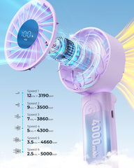 Portable Handheld Fan 4000mAh 6 Speed Foldable