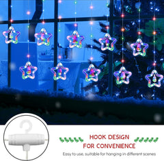LED Star Curtain Lights 3.5M x 3.5M, Multicoloured Christmas Window Fairy Lights with 8 Flashing Modes, USB + Battery Powered 3D Twinkle Curtain String Lights for Indoor Xmas Party Decor