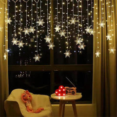 LED Curtain String Lights – 96 LEDs, 3.5M, Fairy Snowflake Lights with 8 Flashing Modes, Waterproof, for Christmas Window, Garden, Party, and Patio Decoration (Warm White)