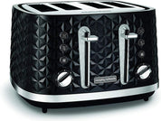 Richards Vector 4 Slice Toaster, High Gloss Geometric Design, Defrost and Reheat, Variable Width Slots, Removeable Crumb Tray, Black, 248131