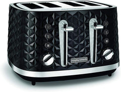 Richards Vector 4 Slice Toaster, High Gloss Geometric Design, Defrost and Reheat, Variable Width Slots, Removeable Crumb Tray, Black, 248131