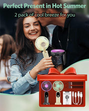 2 Pcs Portable Handheld Fans, Mini USB Rechargeable Fans with Neck Strap & Detachable Desk Base, 90° Foldable, 6 Speeds, Hand Held Fans for Outdoor, Home, Office, Travel, Camping&Commute