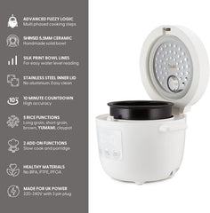 Yum Asia Tsuki Mini Rice Cooker – Pebble White – 2.5 Cups – Ceramic Bowl