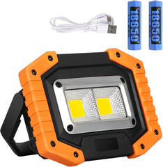 LED Work Light Rechargeable Floodlight COB Portable 30W 2000 Lumens, 3 Modes Spotlight IP65 Waterproof Outdoor for Camping, Traveling, Fishing, Security Lights (2 Pack)