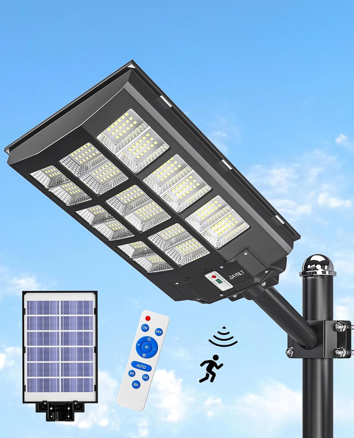 3000W Solar Street Lights Outdoor,300000LM 6500K Solar Parking Lot Lights Commercial, Waterproof Dusk to Dawn Solar Security Flood Lights Motion Sensor for Driveway,Basketball Court,Playground