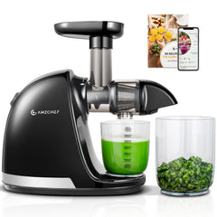 AMZCHEF Juicer Machines - Cold Press Slow Juicer - Masticating Juicer for Whole Fruits and Vegetables - Delicate Chew No Need to Filter - BPA Free Juice Extractor with 2 Cups and Brush - Black