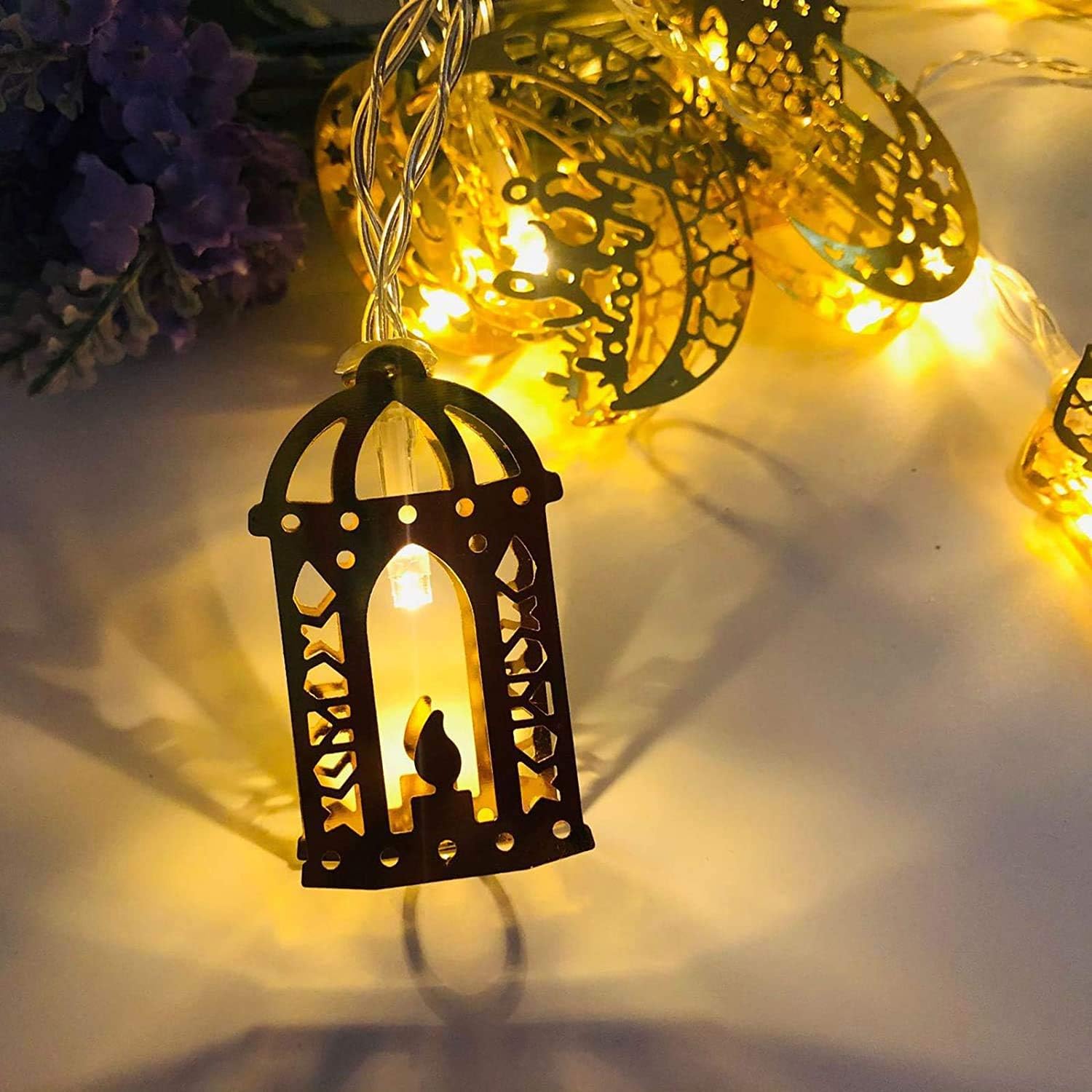 Ramadan Eid Mubarak String Lights – Battery Powered Moon Star Lantern LED Fairy Lights for Indoor & Outdoor Decoration