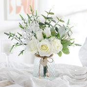 Floralsecret White Rose Faux Flowers with Vase – Artificial Floral Arrangement Décor