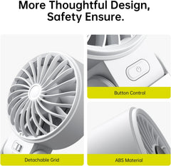 JISULIFE Handheld Fan Life7 – Ultimate Flexibility: High-Power Motor, LED Display, 5000mAh Rechargeable, 5-Speed, Foldable Design, 3-IN-1 Portable Hand/Desk/Neck Fan for Travel, Gift for Women (Grey)