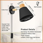 Wall sconce with dimensions and product details on a light background
