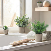 ALAGIRLS Set of 4 Small Artificial Potted Plants – Mini Eucalyptus, Rosemary & Succulents for Indoor Decor