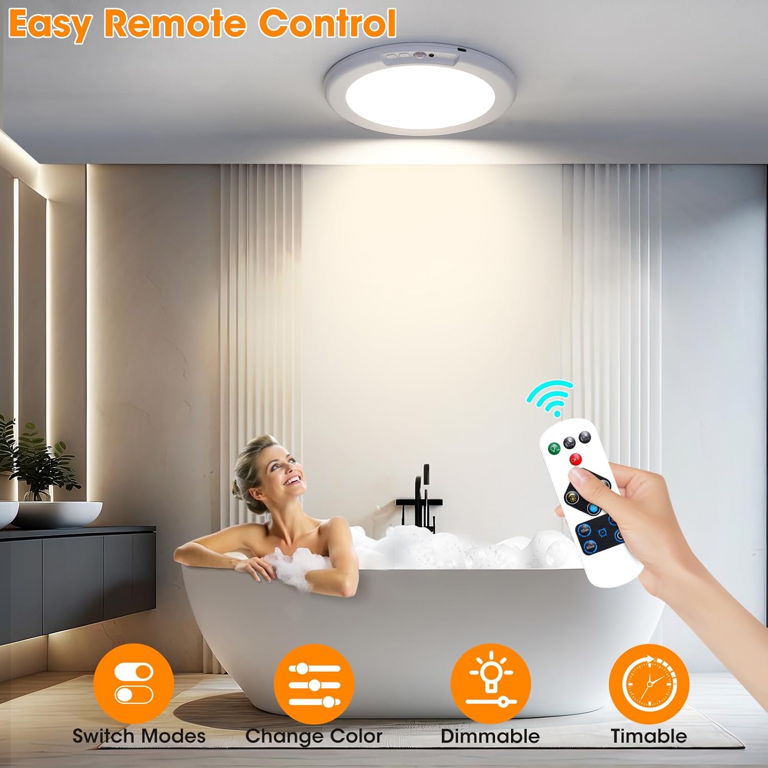 Rechargeable Motion Sensor Light with Remote Control – Magnetic Wireless LED Ceiling & Wall Light, Battery Powered PIR Sensor Lamp for Shed, Loft, Bathroom, Garage & Hallway