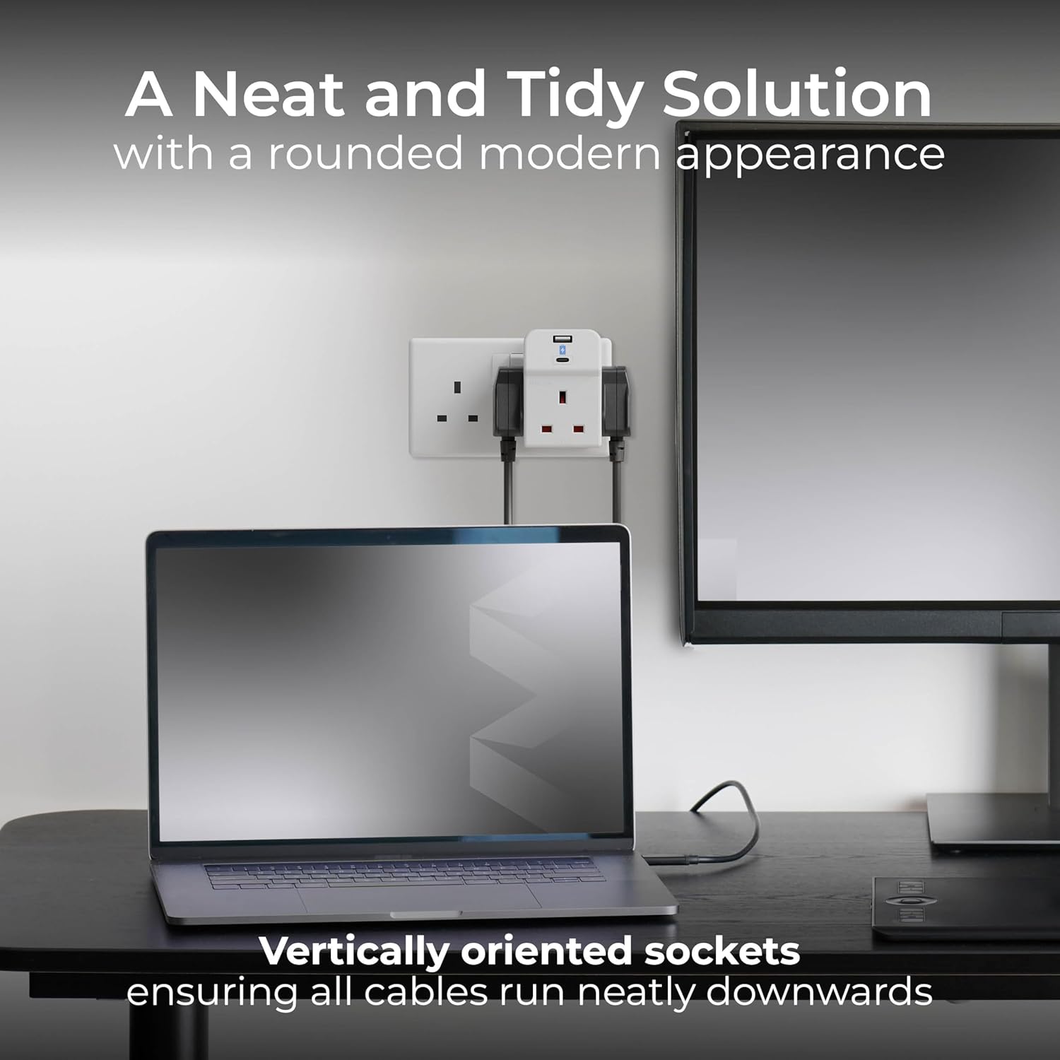 Three Socket Fused Wall Plug Adaptor with USB A & C Ports
