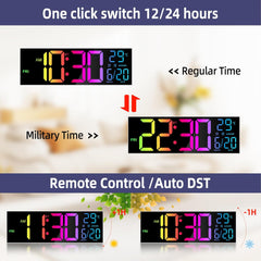 Large Digital LED Wall Clock – Bluetooth, Remote, Alarm, RGB, Temp & Auto DST