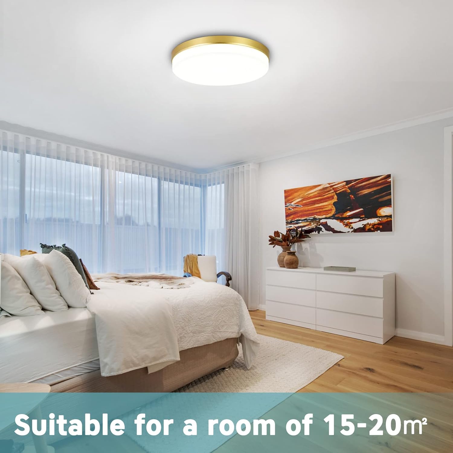 Gold LED Ceiling Light, 36W 4000K Natural White Round Ceiling Lamp 3240LM for Bathroom, Kitchen, Bedroom, Hallway, Utility Room, Laundry, Toilet, Porch, Ø23CM
